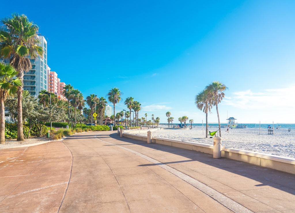 Clearwater beach with beautiful white sand in Florida USA