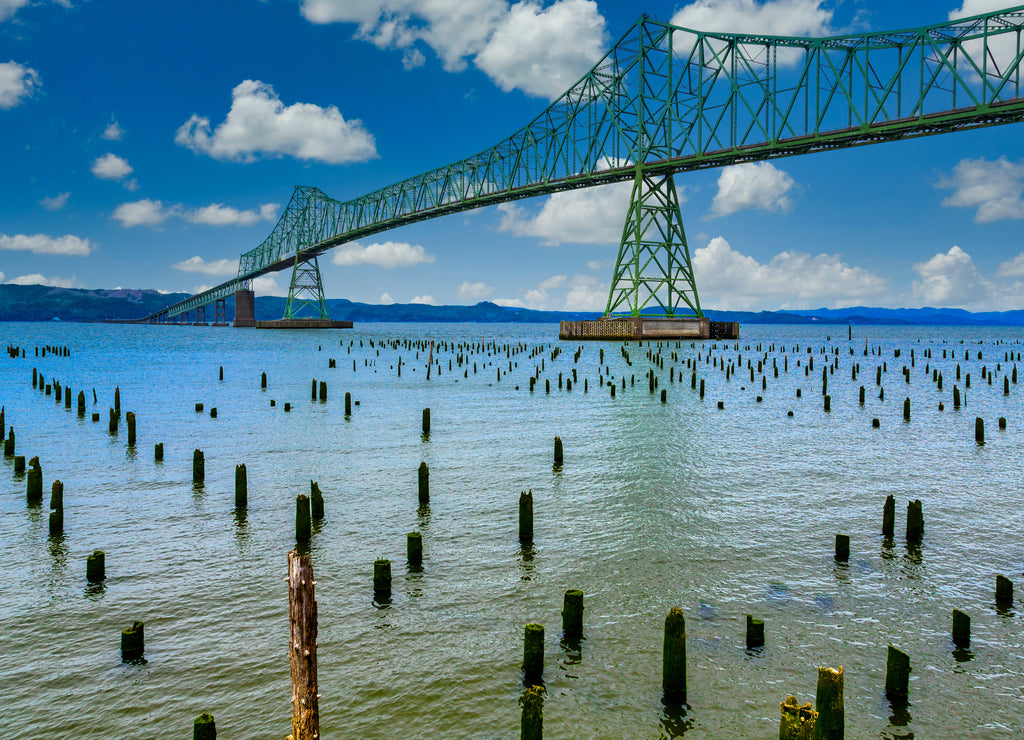 Green steel bridge in Astoria Oregon