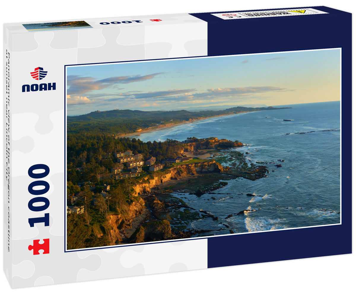 Panoramic view of the Oregon coastline at sunset near Lincoln City