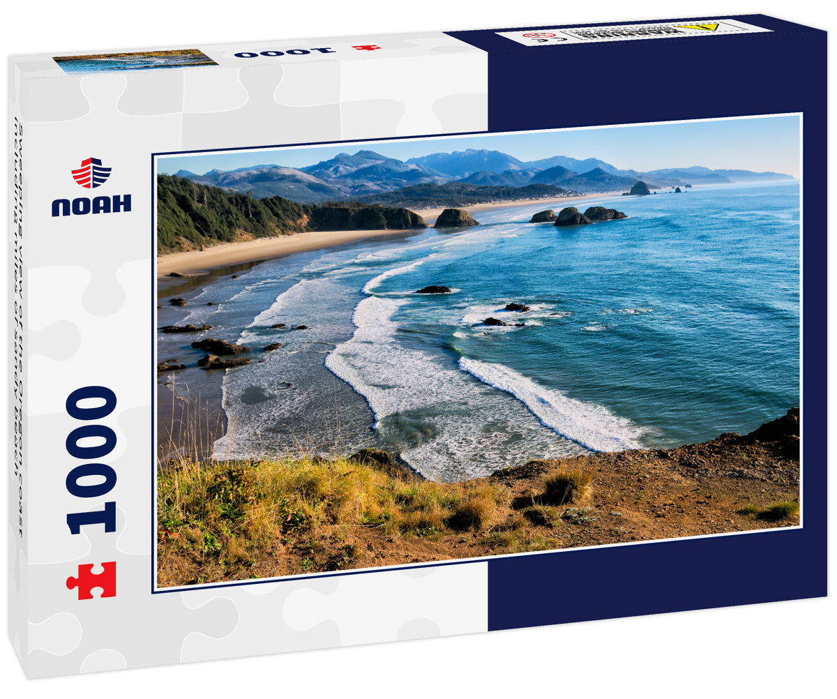 Sweeping view of the Oregon coast including miles of sandy beach