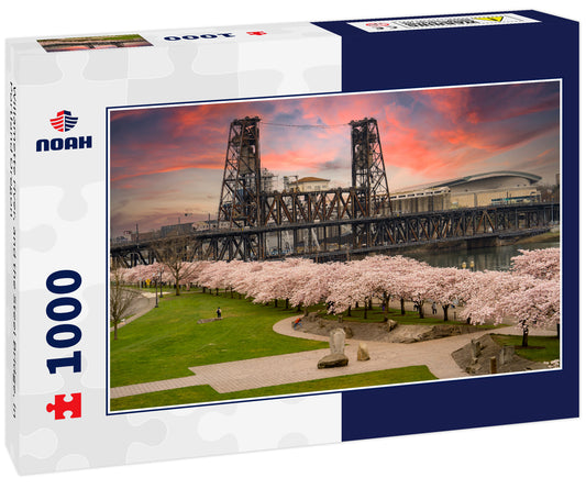 Willamette river, and the Steel Bridge, in Portland Oregon