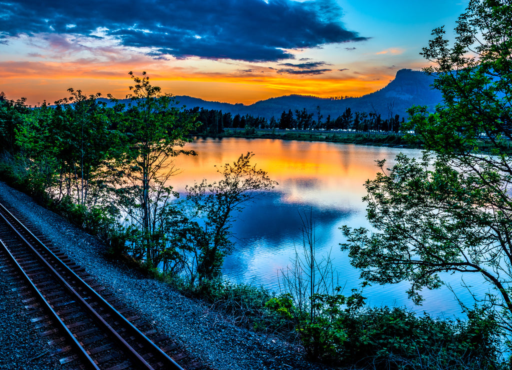 Colorful Sunset on Columbia River in Portland, Oregon