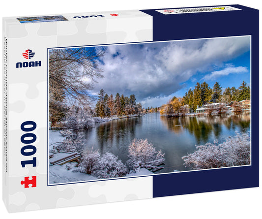 Winter Clouds Above Mirror Pond on Deschutes River in Bend, Oregon