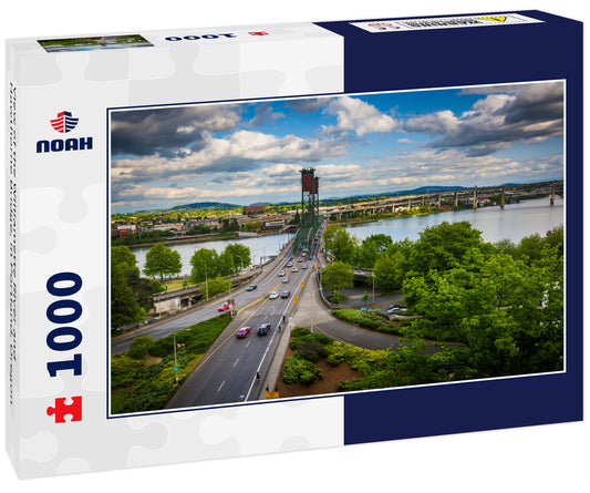 View of the Williamette River and Hawthorne Bridge, in Portland, Oregon