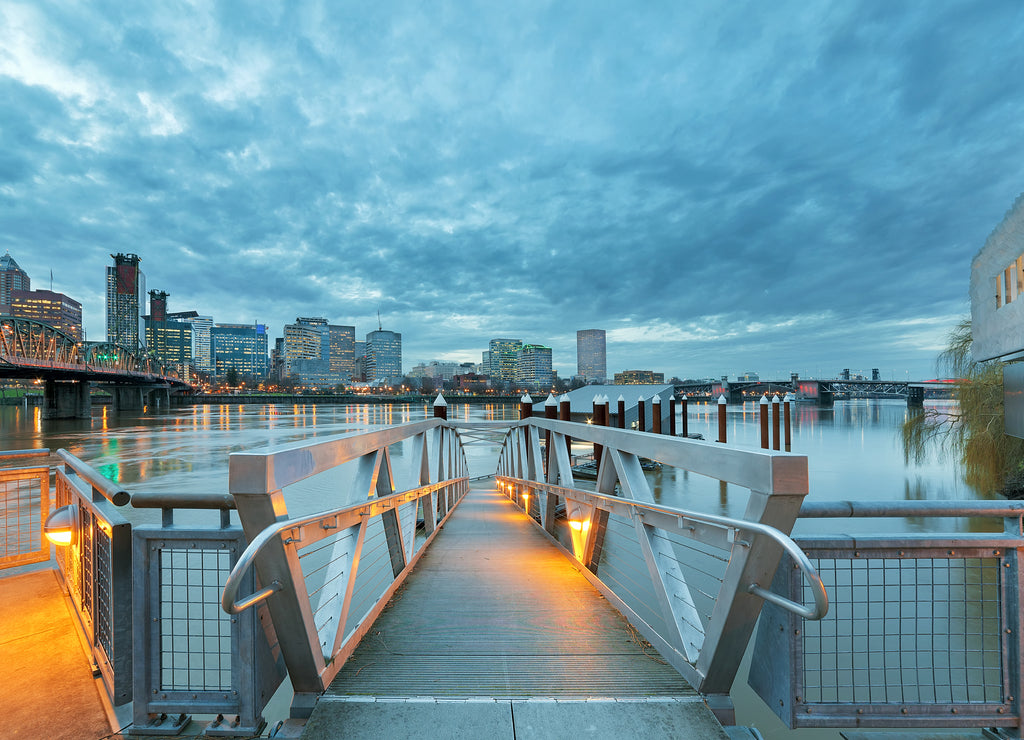 Portland Skyline along Willamette River by the Pier, Oregon