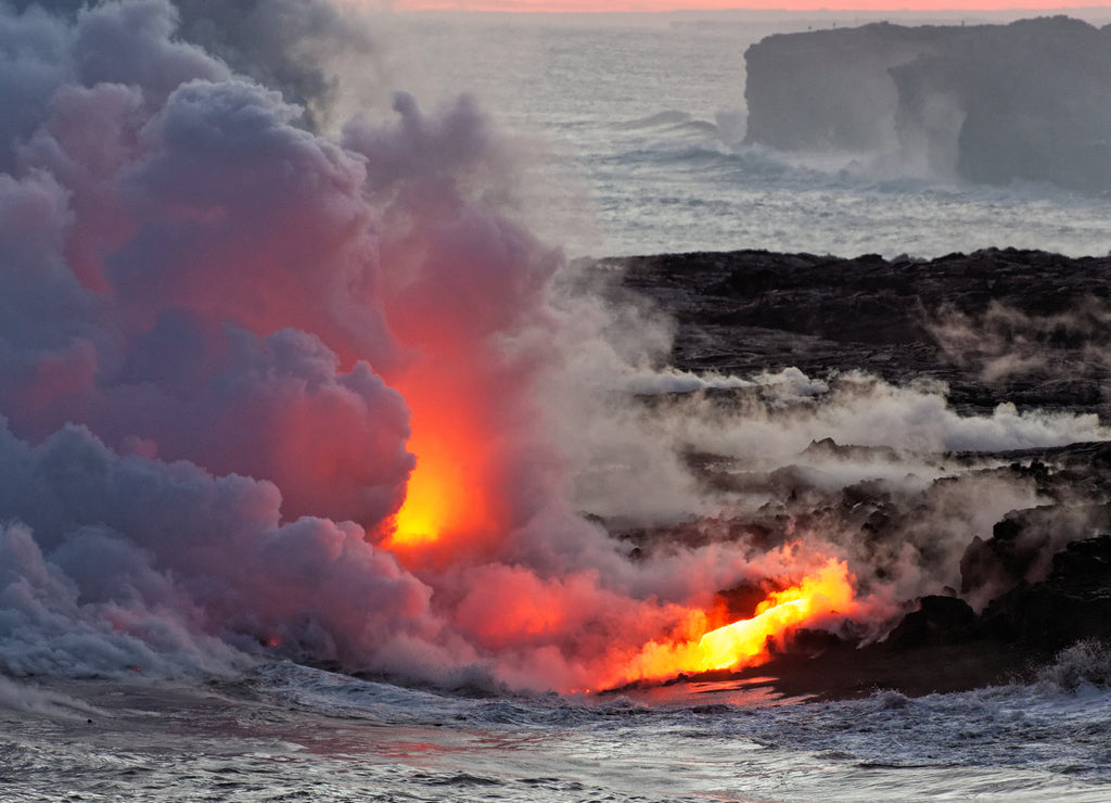 Lava flowing into ocean - Kilauea Volcano, Hawaii