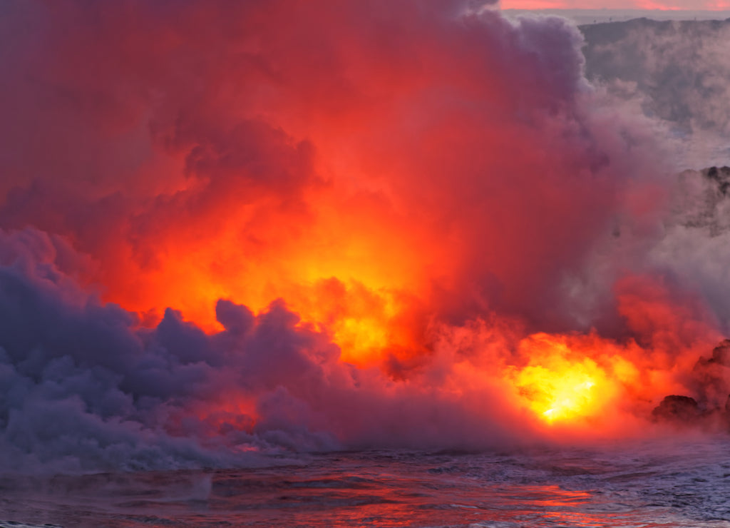 Lava flowing into ocean - Kilauea Volcano, Hawaii