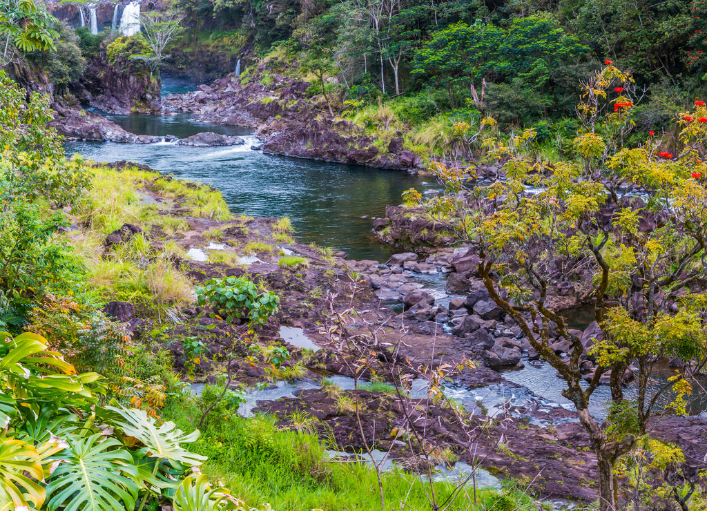 Peepee Falls and The Boiling Pots, Wailuku River State Park, Hilo, Hawaii Island, Hawaii, USA