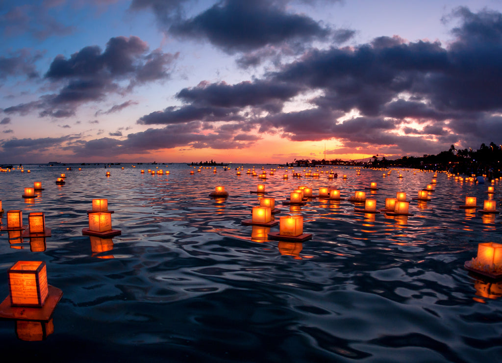 Lantern Floating Hawaii ceremony on Oahu, Hawaii which honors loved ones who have passed away