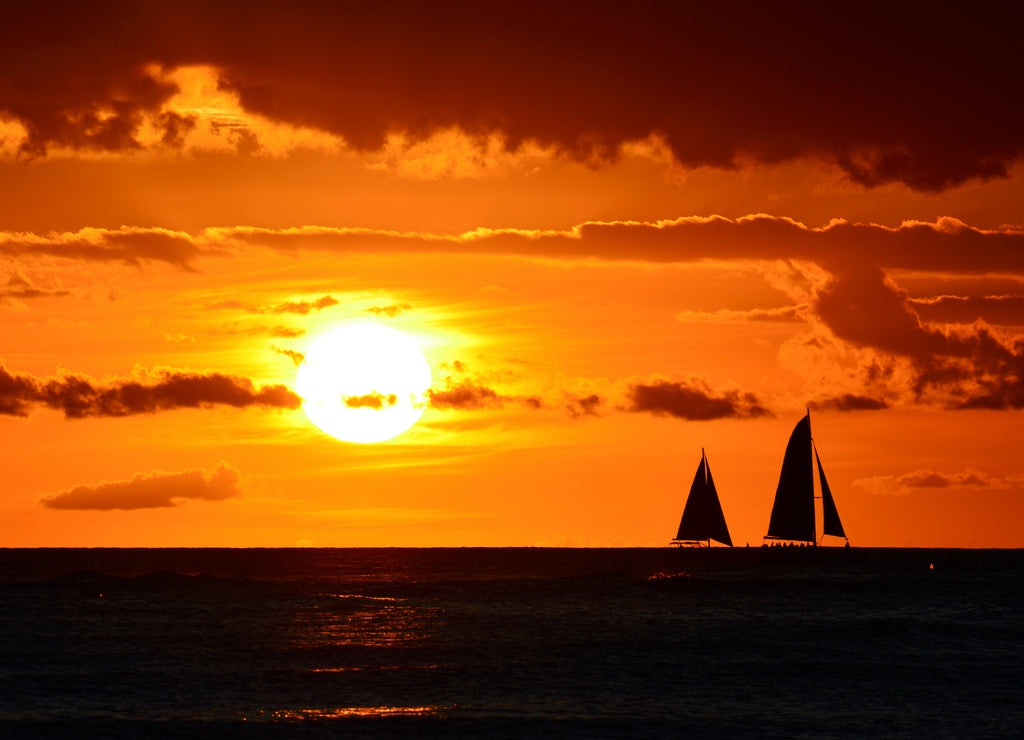 Sunset Waikiki Beach Honolulu Oahu Hawai