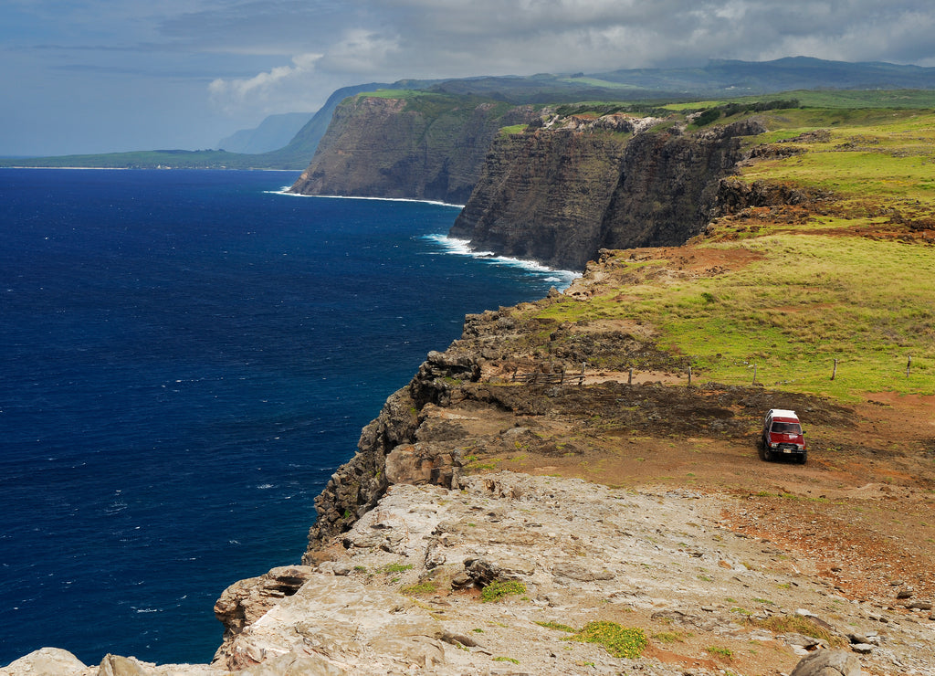 Kalaupapa and highest sea cliffs from north west coast of Molokai, Hawaii