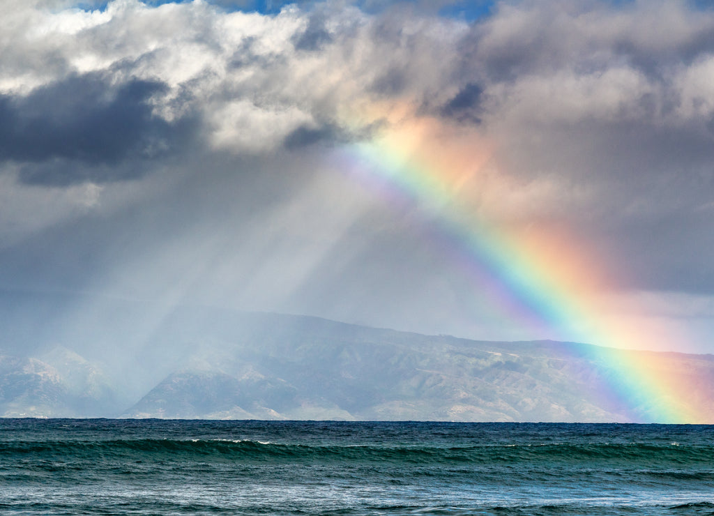 Rainbow over the island of Molokai, Hawaii