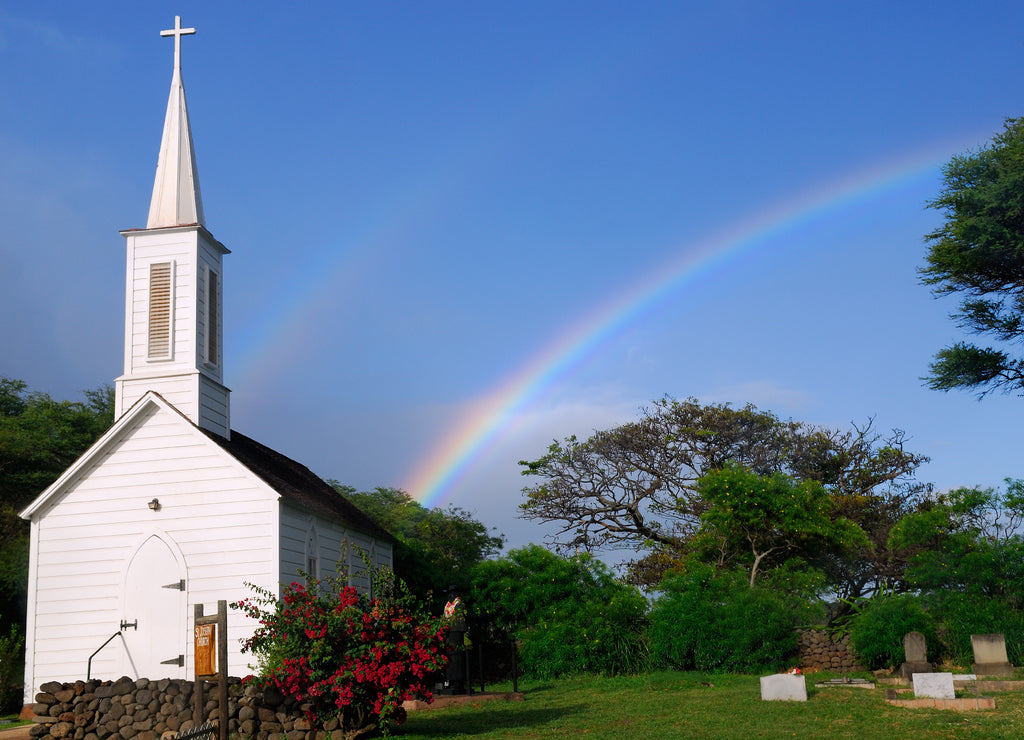 Rainbow over St Joseph Church Molokai Hawaii