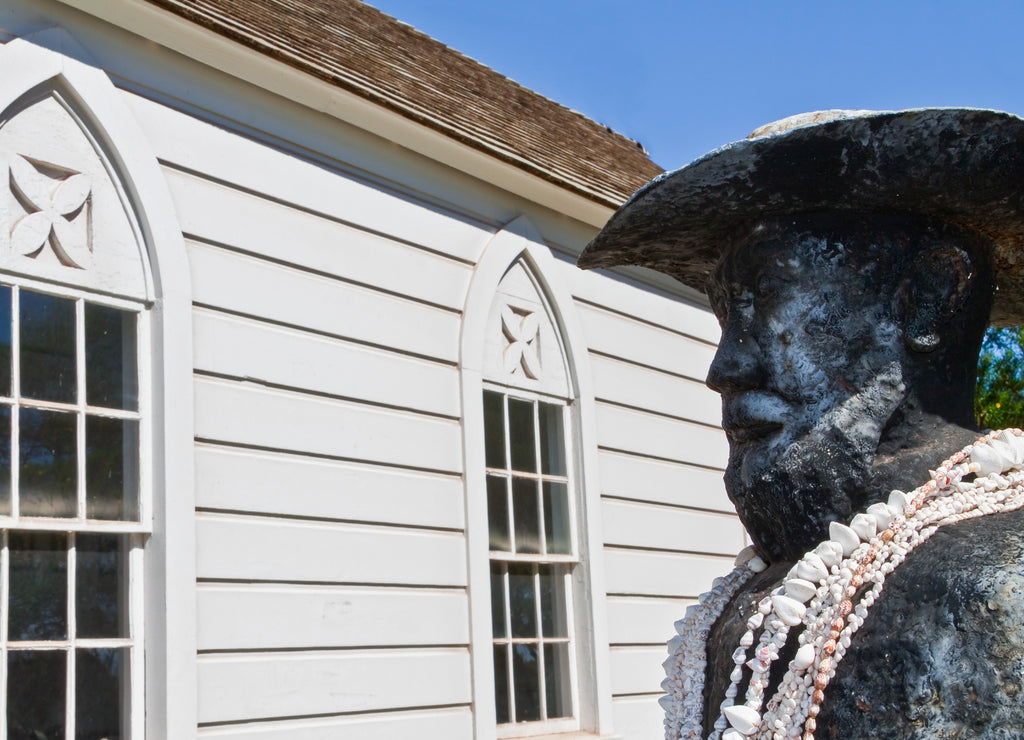 Statue of Father Damien Outside of St. Joseph Catholic Church Built by Father Damien in 1876, Kamalo, Molaki,Hawaii, USA