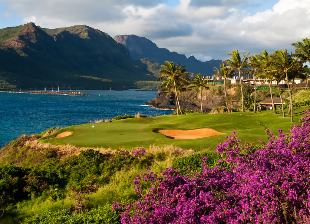 Golf Course Overlooking Nawillwili Bay, Lihue, Kauai, Hawaii, USA