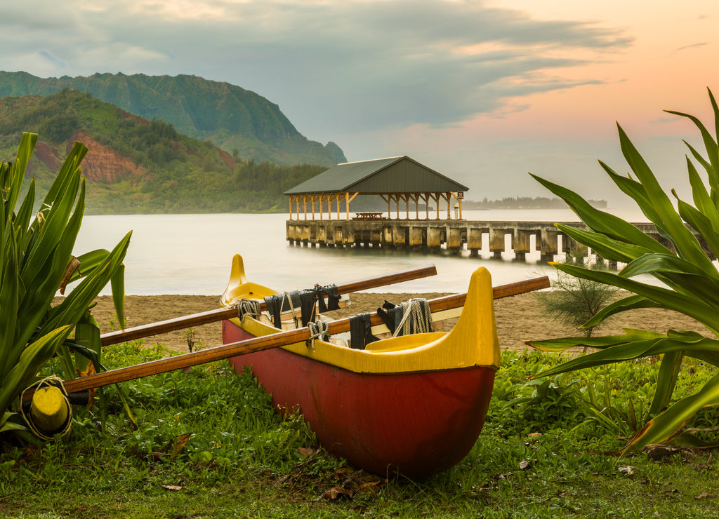 Hawaiian canoe by Hanalei Pier