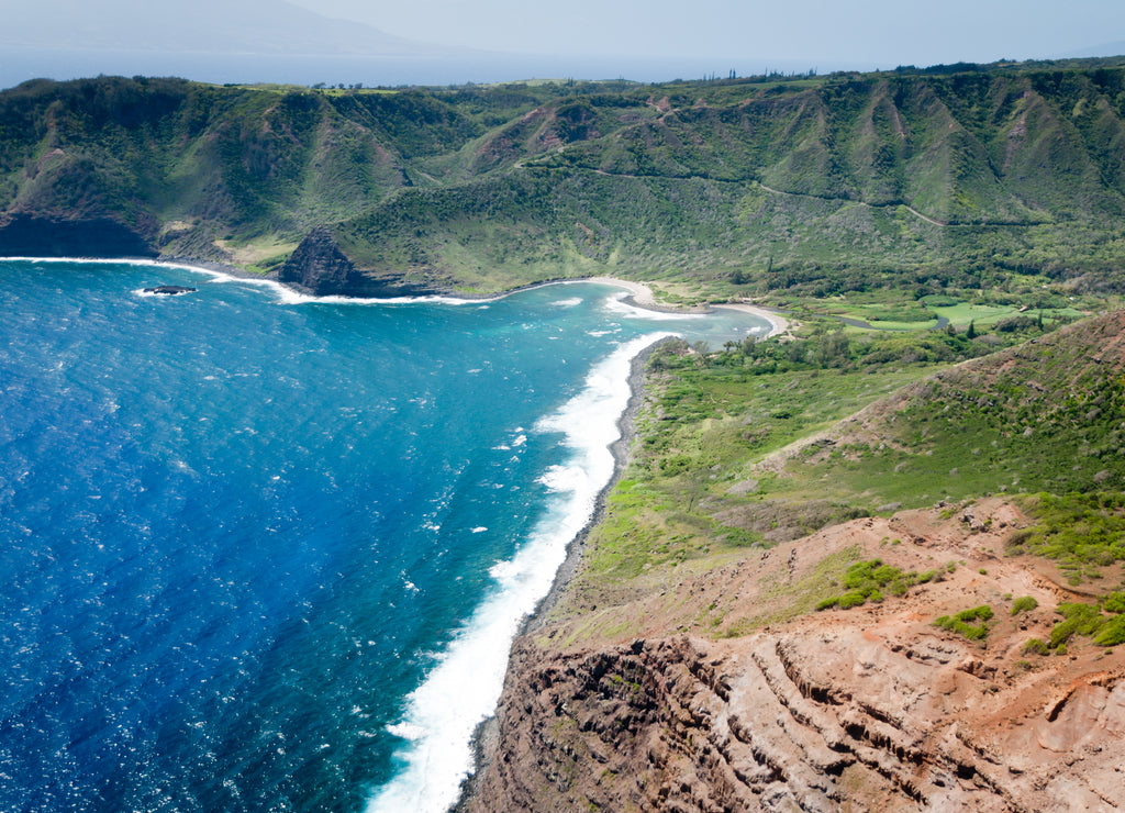 Landforms of Molokai island coast Hawaii