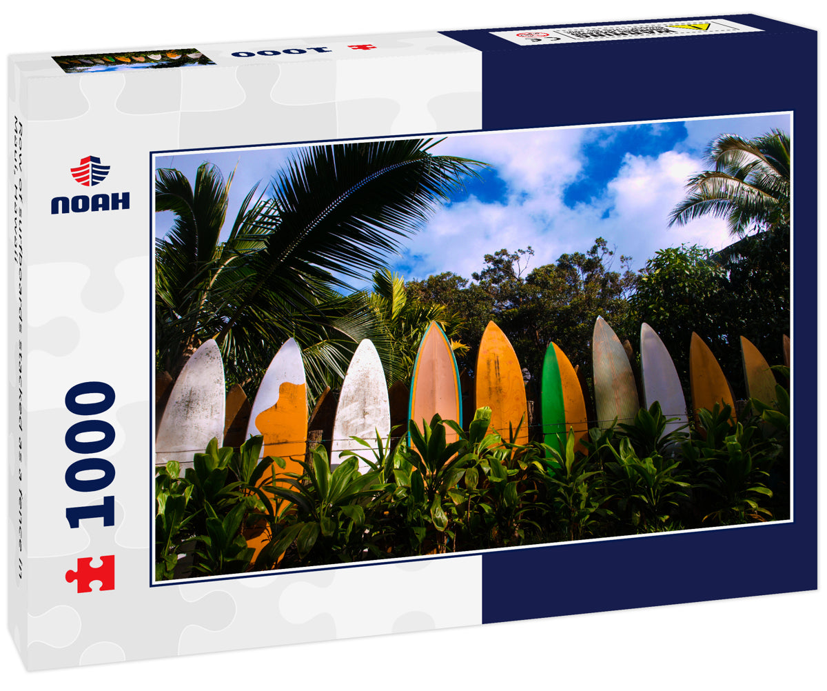 Row of surfboards stacked as a fence in Maui, Hawaii
