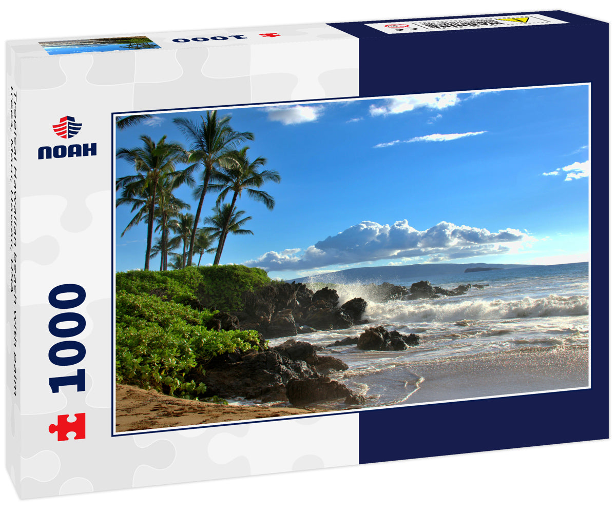 Tropical Hawaiian beach with palm trees, Maui, Hawaii, USA