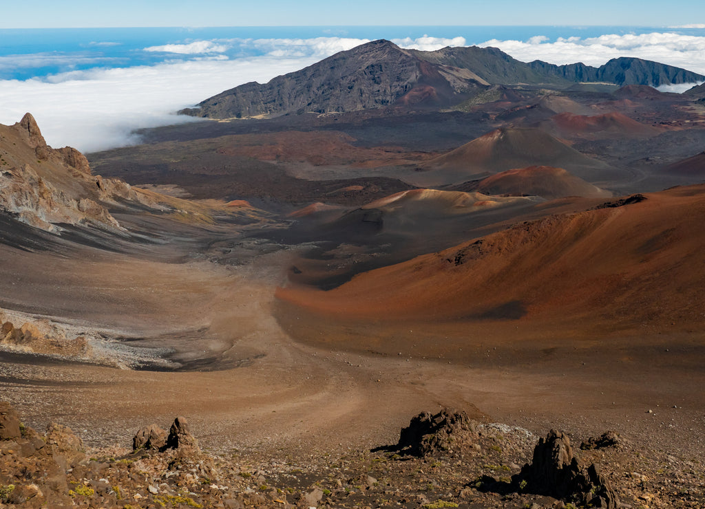 view of mountains in Haleakala National Park in Maui, Hawaii