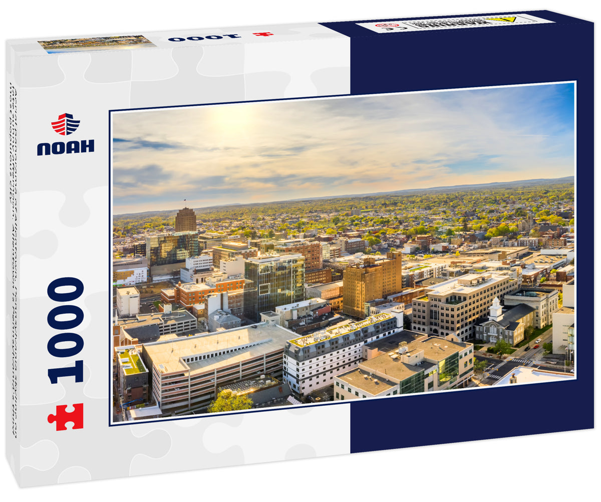 Aerial panorama of Allentown, Pennsylvania skyline on late sunny afternoon. Allentown is Pennsylvania's third most populous city