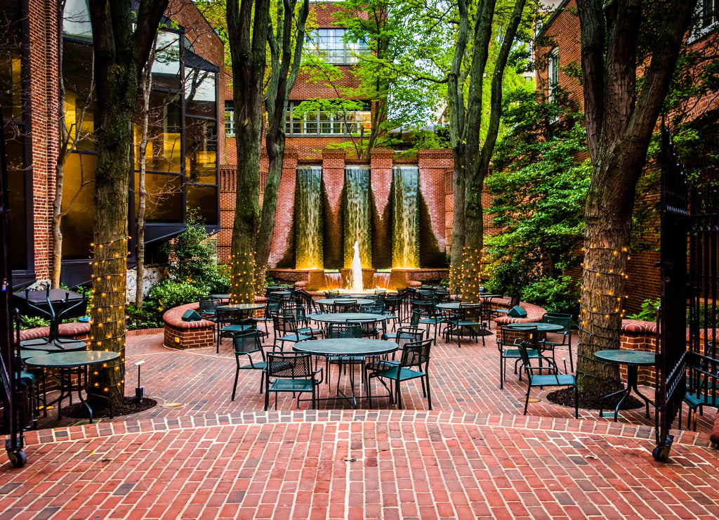 Fountains and outdoor dining area in downtown Lancaster, Pennsylvania