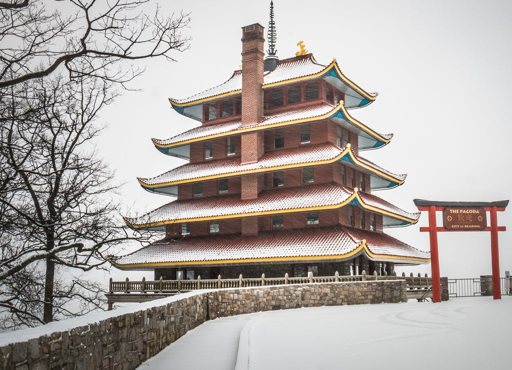 Reading, Pennsylvania Pagoda in snowstorm