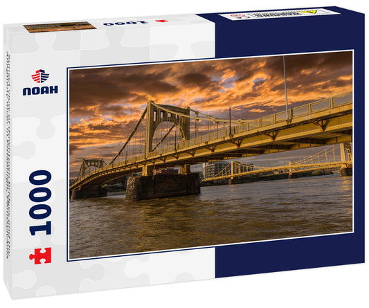 Sunset view of downtown bridges and the Allegheny River in Pittsburgh, Pennsylvania