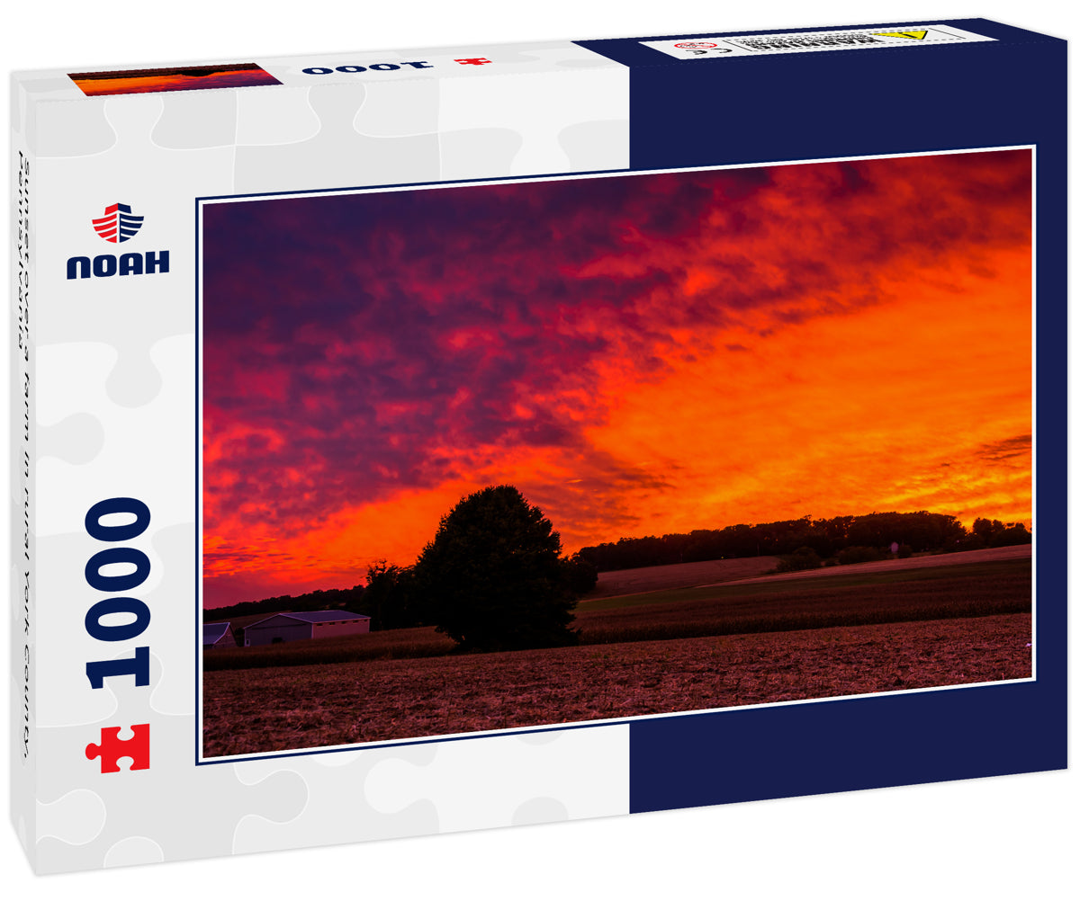 Sunset over a farm in rural York County, Pennsylvania