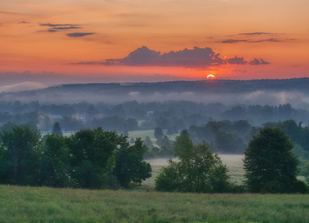 Beautiful scenery of the sunrise in the countryside of Northwest Pennsylvania