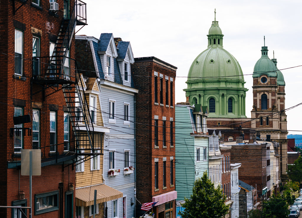 Immaculate Heart of Mary Church and Brereton Street on Polish Hill, in Pittsburgh, Pennsylvania