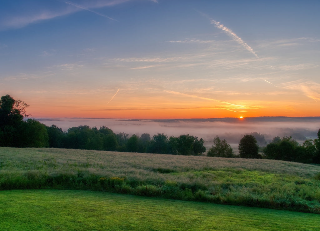 Beautiful scenery of the sunrise in the countryside of Northwest Pennsylvania