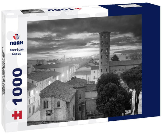 Noah Jigsaw Puzzle air-dryer view of Tomar and Convento de Cristo Christ's convent in Portugal in black white 1000 pieces