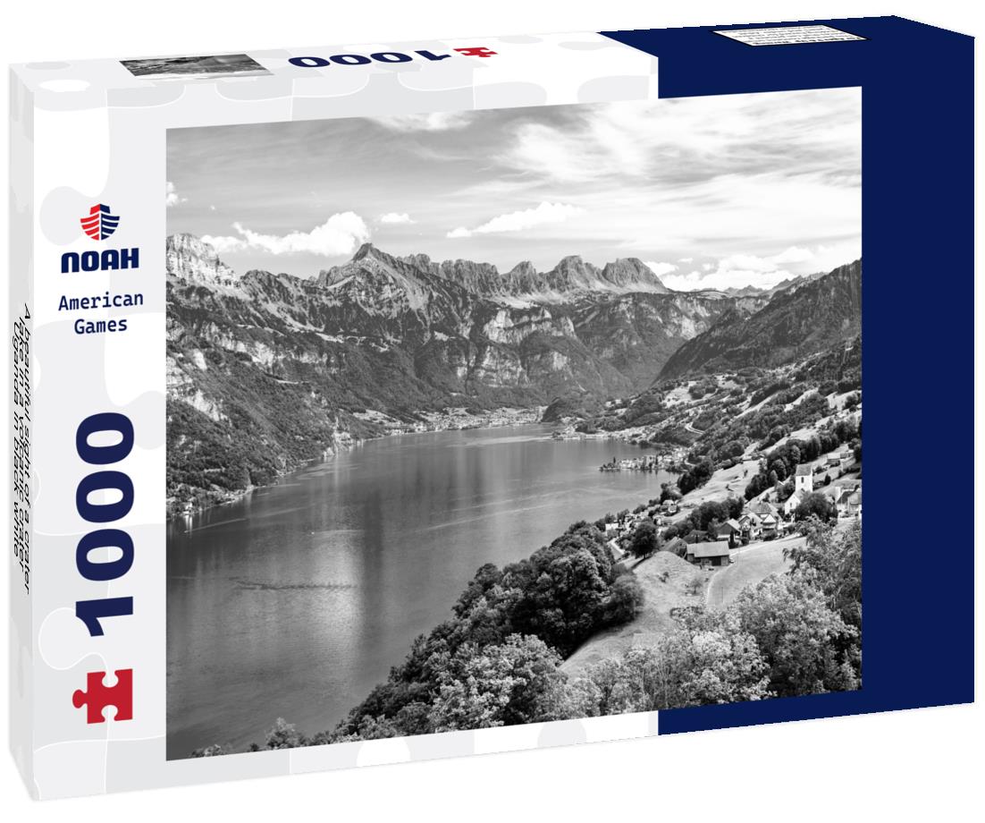Noah Jigsaw Puzzle A beautiful sight of a crater lake in a volcanic crater, Uganda in black white 1000 pieces