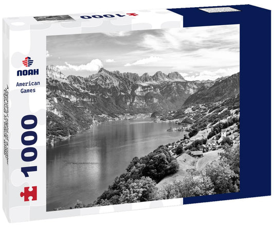 Noah Jigsaw Puzzle A beautiful sight of a crater lake in a volcanic crater, Uganda in black white 1000 pieces