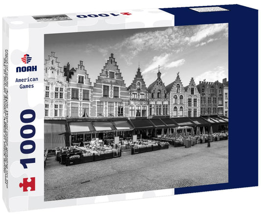 Noah Jigsaw Puzzle Herd of white Ankole Watusi cows grazing on the tribal pasture of Mundari, against cloudy sunset sky in South Sudan, Africa in black white 1000 pieces