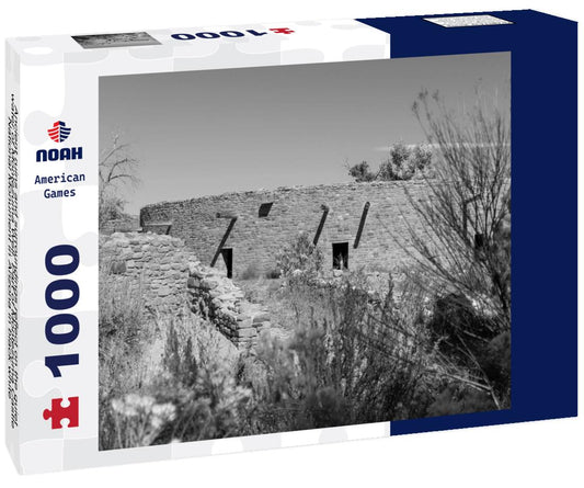 Noah Jigsaw Puzzle Ancient ruins and surroundings reflect on the quiet water of Montezuma Well. Part of Montezuma Castle National Monument in Arizona in black white 1000 pieces