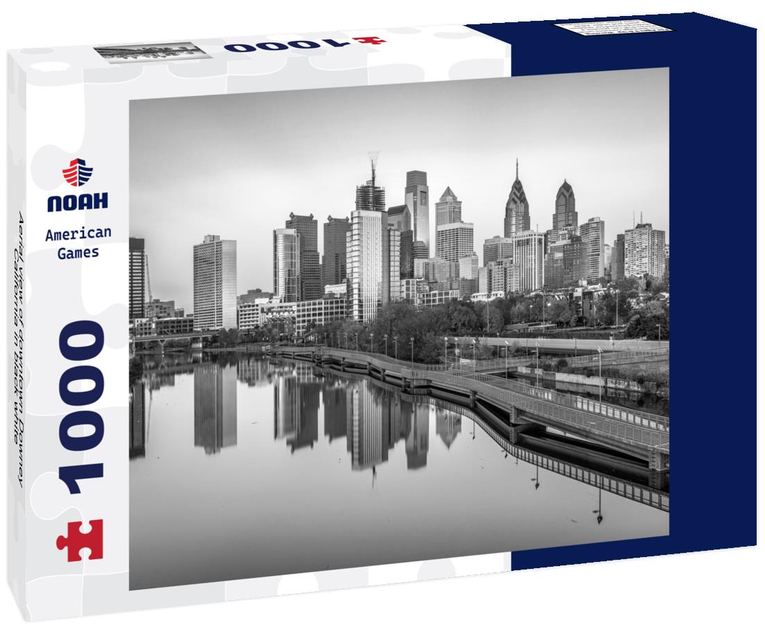 Noah Jigsaw Puzzle Aerial view of downtown Downey, California in black white 1000 pieces