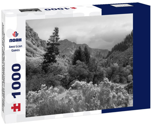 Noah Jigsaw Puzzle Aerial view of the Holland Harbor Lighthouse, known as the “Big Red Lighthouse”, on the channel between Lake Macatawa and Lake Michigan; Holland State Park, Michigan in black white 1000 pieces