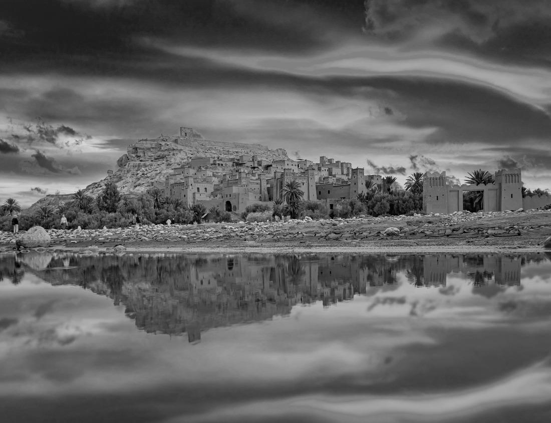 Noah Jigsaw Puzzle Female kitten and her four tiny hubs on a large termite hill with a smooth background and copy space in Serengeti Tanzania in black white 1000 pieces