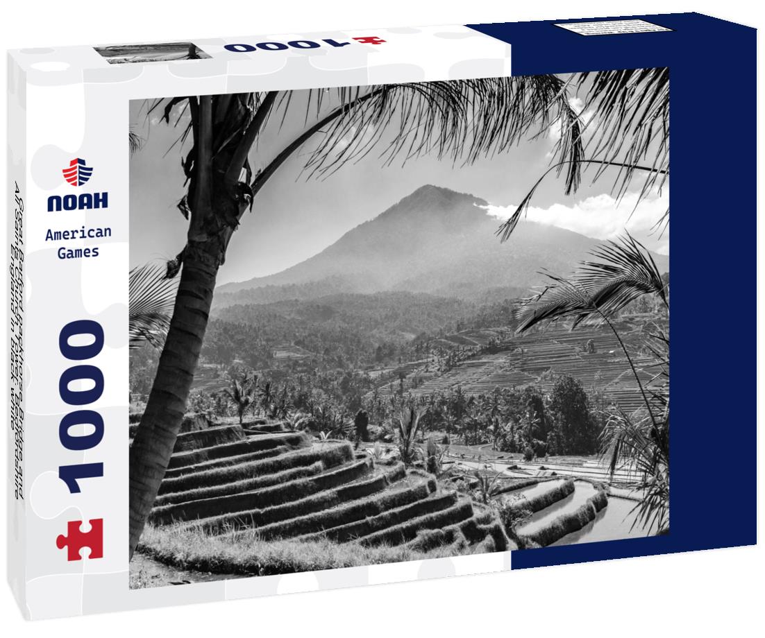 Noah Jigsaw Puzzle Great Barford packhorse Bridge and All Saints Church Tower. Bedfordshire England in black white 1000 pieces