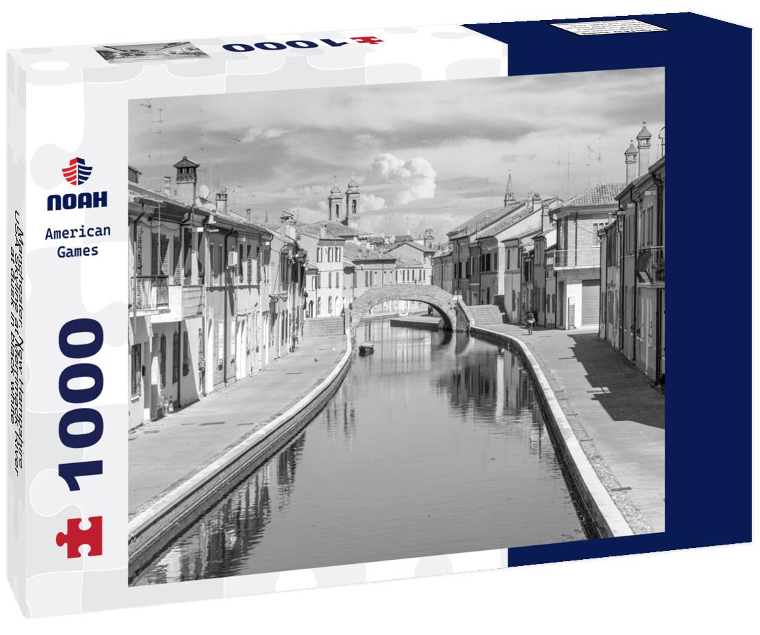 Noah Jigsaw Puzzle Manchester, New Hampshire, USA Skyline at Merrimack River at dusk in black white 1000 pieces