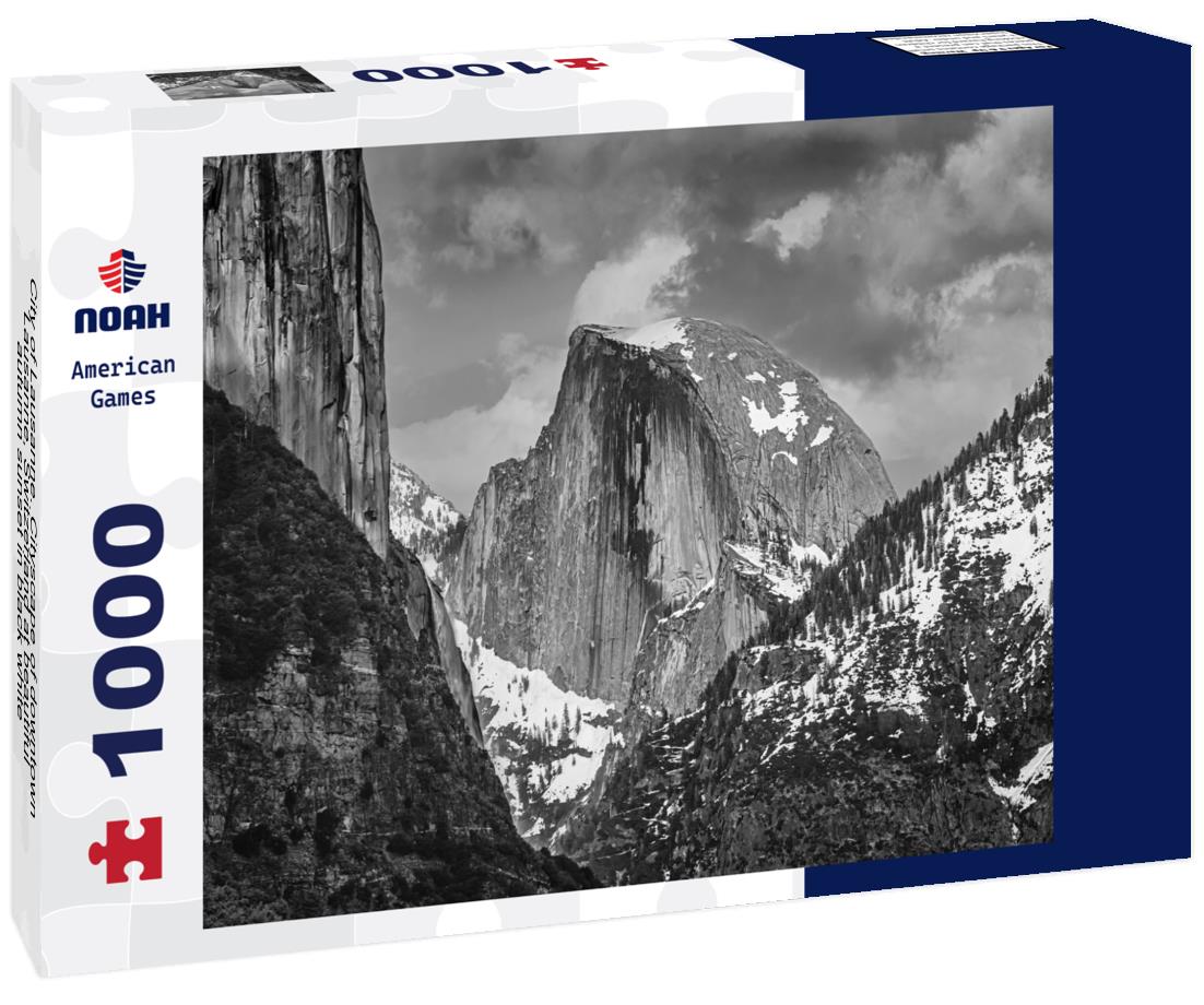 Noah Jigsaw Puzzle City of Lausanne. Cityscape of downtown Lausanne, Switzerland at beautiful autumn sunset in black white 1000 pieces