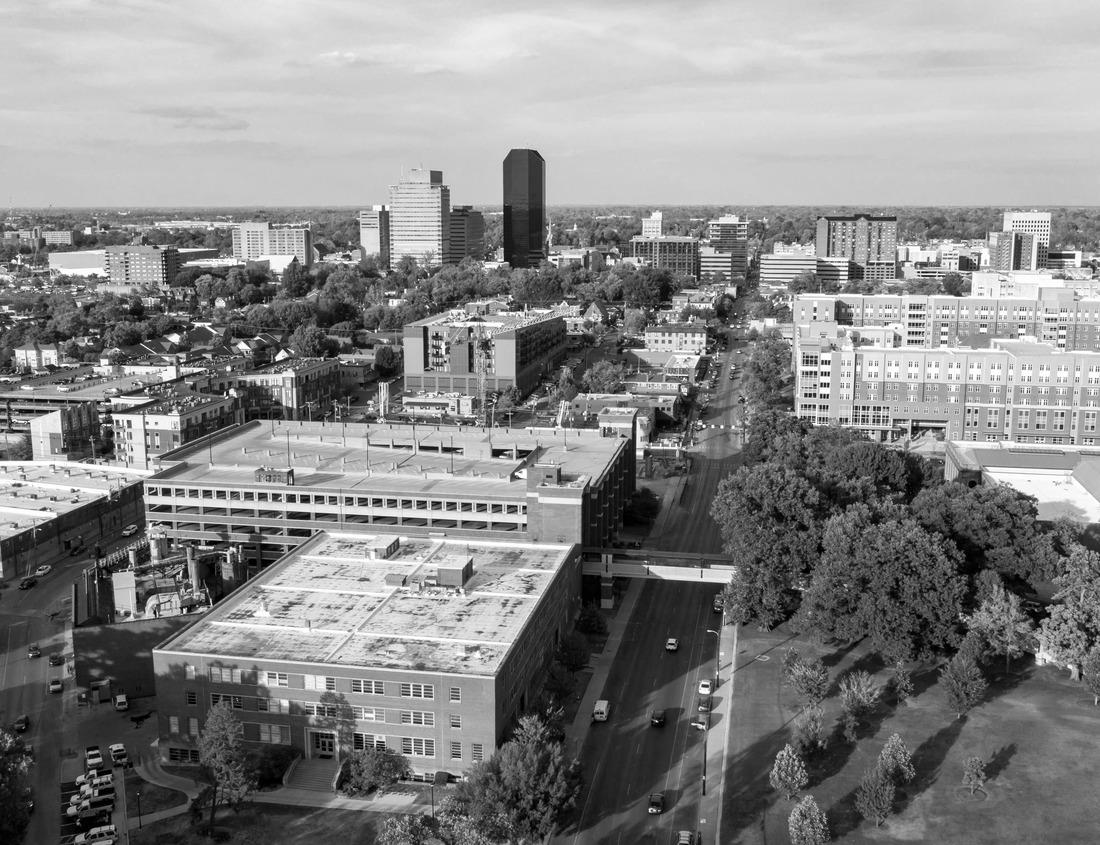 Noah Jigsaw Puzzle Aerial view of downtown center of Alhambra, California in black white 1000 pieces