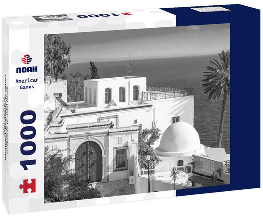 Noah Jigsaw Puzzle Aerial view of downtown center of Alhambra, California in black white 1000 pieces