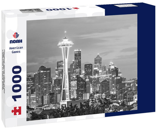 Noah Jigsaw Puzzle Daytime aerial view of the city center of Fontana, California in black white 1000 pieces