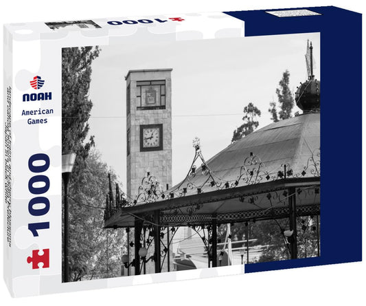 Noah Jigsaw Puzzle landscape of trains and cherry blossoms and canola flowers in Chiba Prefecture, Japan in black white 1000 pieces