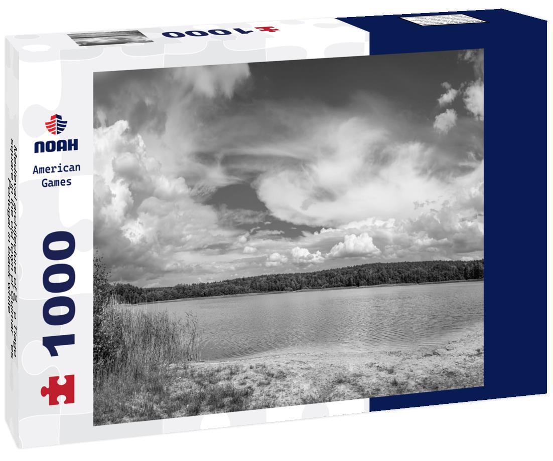 Noah Jigsaw Puzzle Medieval architecture of São Tiago square in the old town of Guimarães, Portugal in black white 1000 pieces