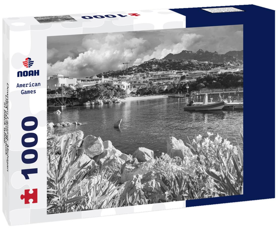 Noah Jigsaw Puzzle Downtown Lansing, Michigan, USA skyline at dusk in black white 1000 pieces