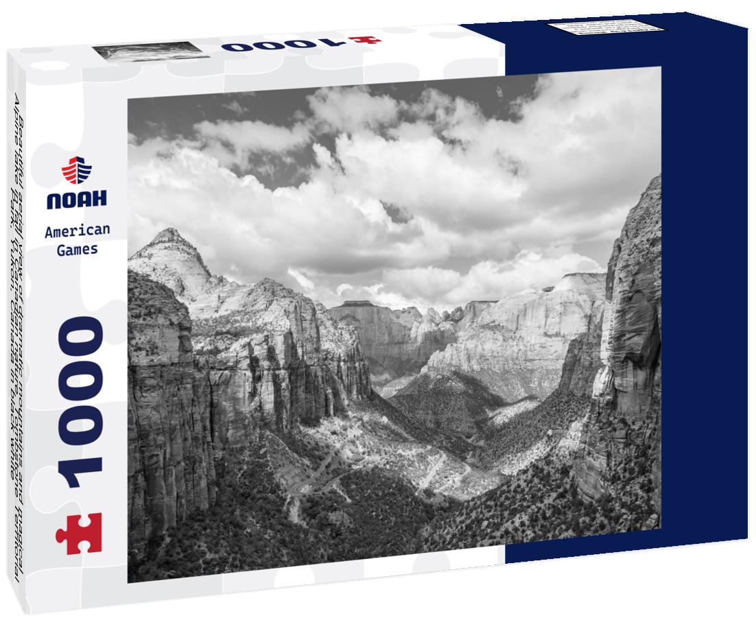 Noah Jigsaw Puzzle Beautiful aerial view of dramatic mountains and magical Alpine lake in fall in Canadian nature, Tombstone Territorial Park, Yukon, Canada in black white 1000 pieces